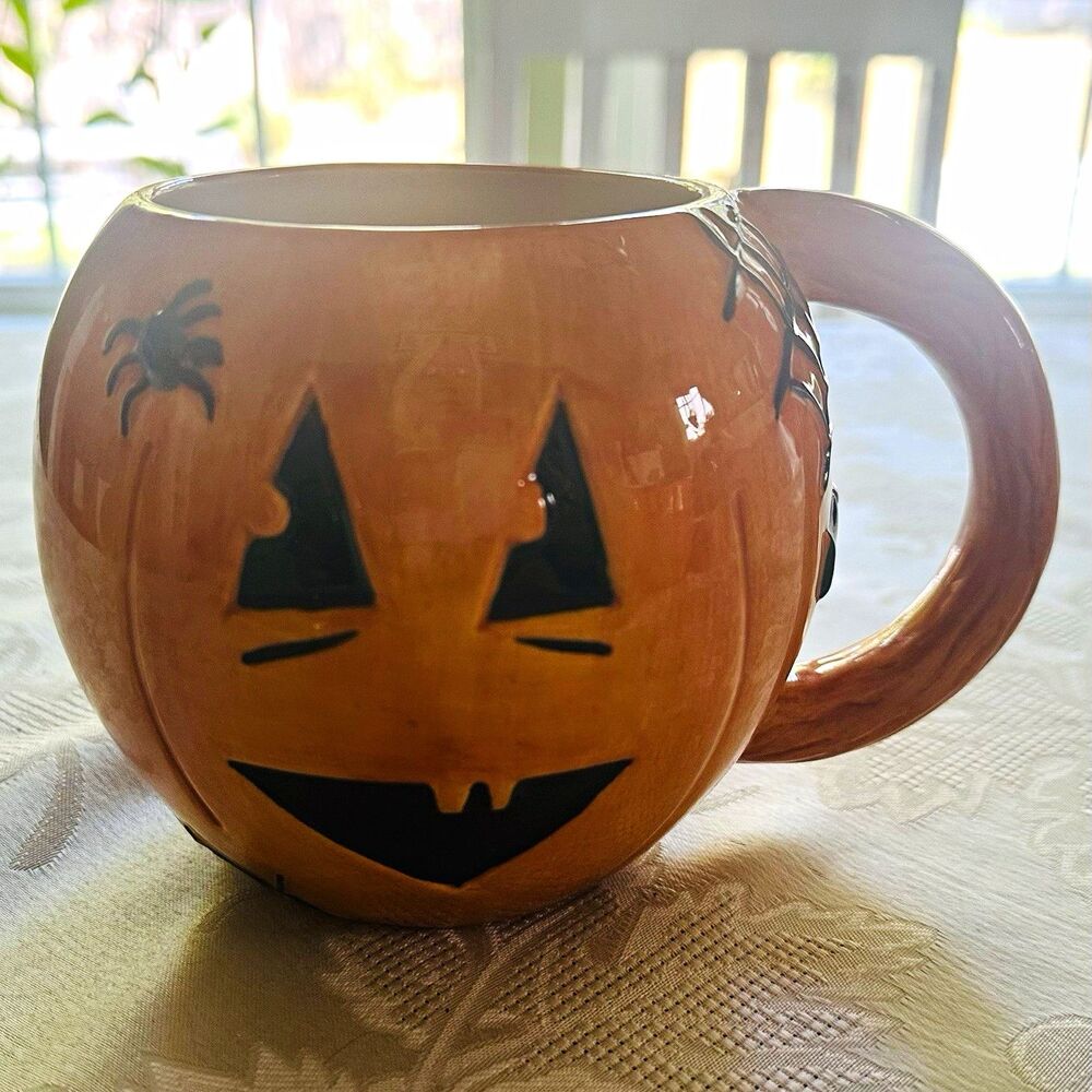 Vintage Inspirado IDC Pumpkin Mug Jack O Lantern Spider Halloween Ceramic Cup